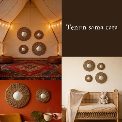 4-Piece Round Wall Decor,Woven Wall Baskets Set, Boho Hanging Baskets Wall Art, Hand Woven Wall Baskets for Living Room Bedroom, Home Decoration