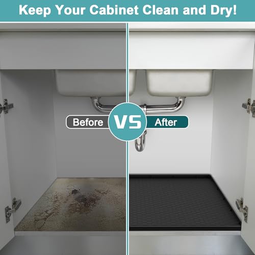 Under Sink Mat 28" x 22", Silicone Under Kitchen Sink Mat, Black - color: Black, size: 28" x 22"