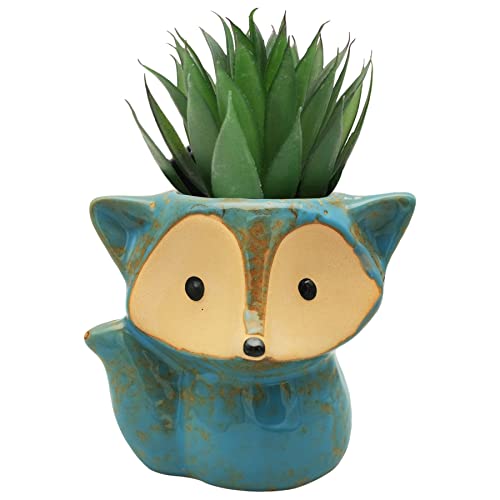 DIYOMR Animal Ceramic Planter Pot, 3.9" Fox Shaped Planters Ceramic Flowerpot Small Succulent Pots Cactus Pot for Home Decor Office Desktop Decoration - Plants Not Included (Blue) - color: Blue