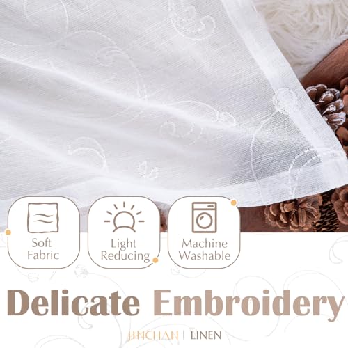 jinchan Kitchen Valance Curtain Double Layers, 1 Panel, White - color: Scroll Floral | White, size: 50"W x 16"L (Pack of 1)
