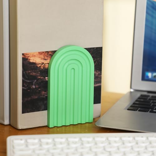 Harloon 4 Pcs Boho Arch Bookends Rainbow Wooden Book Ends, Sage Green Color - color: Green Color