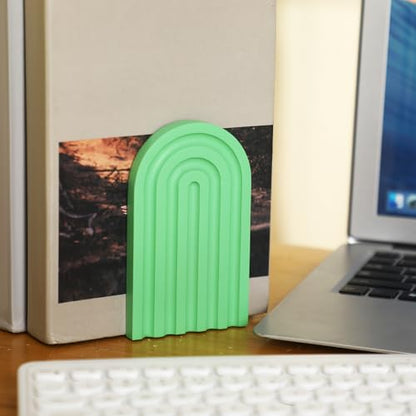 Harloon 4 Pcs Boho Arch Bookends Rainbow Wooden Book Ends, Sage Green Color - color: Green Color