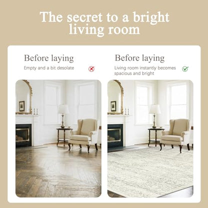 Washable Rugs 5x7 Area Rugs for Living Room,Bedroom,Dining Room-Beige Green - color: Beige-green-grey, size: 5' x 7' (Rectangular)