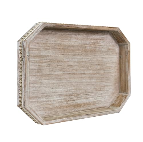 MAONAME Octagonal Wood Serving Tray, Whitewashed Farmhouse Wood Tray - color: Octagonal -Wash White, size: 15.8" x 11.8" x 1.6"