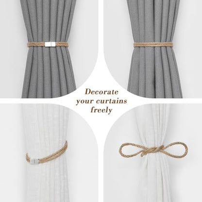 NICEEC 2 Pack Natural Jute Rope Curtain Tiebacks Elegant Boho Style Magnetic Drape Tie Backs Soft Hand-Woven Rope Curtain Holdbacks for Home & Office Drapery (Double Rope-Jute) - color: Double Rope-jute, size: 2 Pack