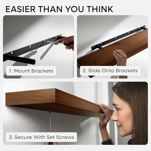 Homeforia 60 Inch Floating Shelves, High-End Solid Pine Wood, Set of 2 - color: American Walnut - Satin Dark Tone, size: 60 inch