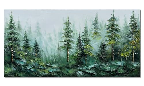 Alenoss Hand Painted 3D Abstract Oil Painting, Green Forest Wall Art - color: AL-B101