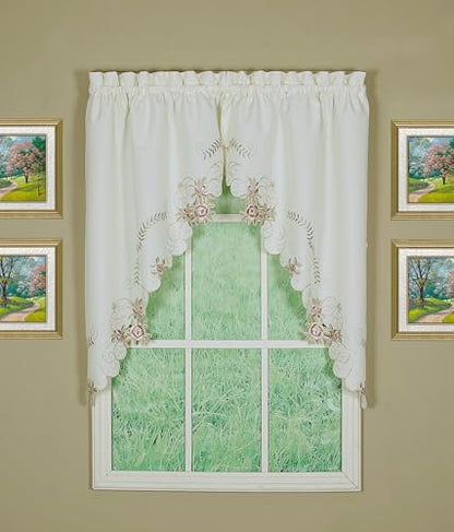 Today's Curtain Verona Reverse Embroidery Swag, 38", Ecru/Rose, 60"W X 38"L - color: Ecru/Rose, size: 38"W x 60"L (Pack of 1)