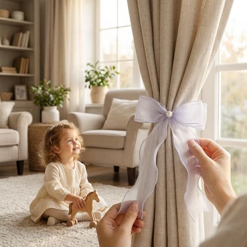 White Lace Bow Curtain Tiebacks 6-Pack, Vine Floral Curtain Holdbacks - color: Misty Gray