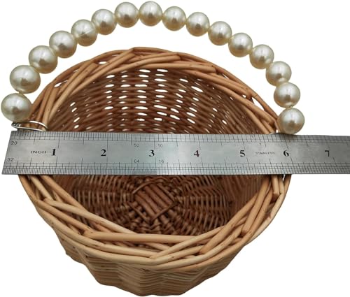 Rustic Wicker Rattan Wedding Flower Girl Baskets,Woven Rattan Storage Basket with Pearl Handles,Woven Eggs Candy Basket for Wedding Home Garden Decor (H1) - color: H1