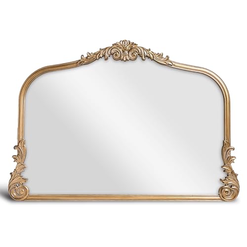 Wylde Iris English Estate Carved Arch Wood Wall Mirror, Mirror for Entryway, Living Room, Bathroom, Antique Gold, 26x37 - color: Antique Gold, size: 26"L x 37"W