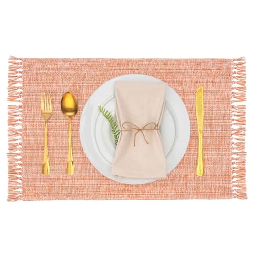 Cotton Placemats Set of 6-13x19 Inch, Woven Chambray Place Mats, Durable & Elegant for Dining Table, Wedding, Restaurant, Oeko-TEX Certified - Burnt Orange - color: Burnt Orange - Chambrey