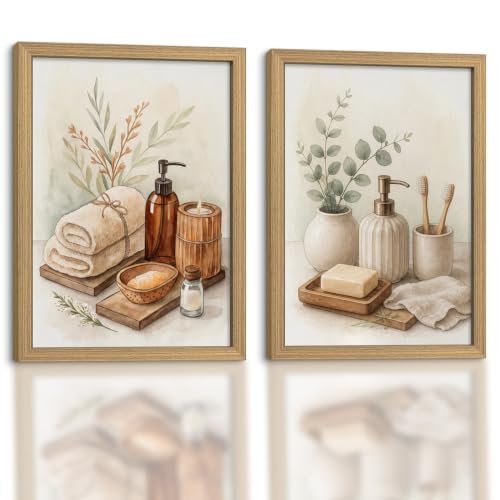 Framed Canvas Wall Art 12x16 Set Of 2 Bathroom Decor Rustic Botanical Print - color: bathroom-7, size: 12×16in