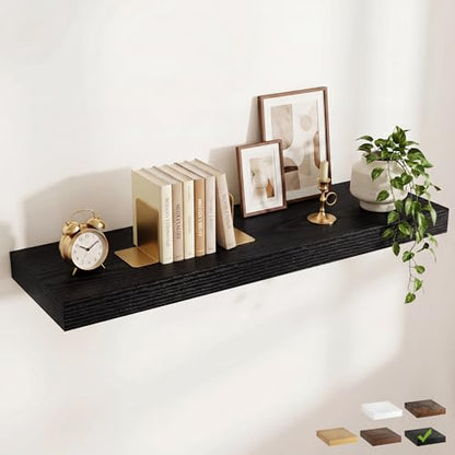 48 Inch Long Floating Shelves for Wall Set of 1, 12"D Wood Grain Shelves - color: Black, size: 48"Wx12"Dx2"H, 1P
