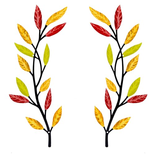 AHYS Metal Tree Leaf Wall Decor 2 PCS Rustic Vine Branch Leaf Wall Art for Living Room Bedroom Bathroom Decorations - Multi-color - color: Multi-color