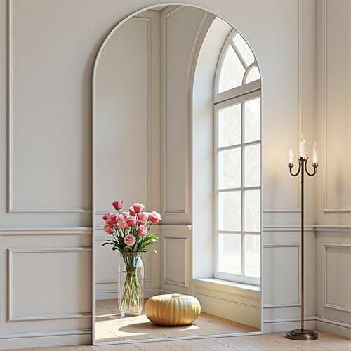Prywot Arched Full Length Mirror, 76"x34" Free Standing Floor Mirror, White - color: White, size: 76"L x 34"W