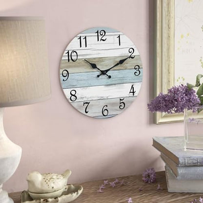 CHYLIN Wall Clock 12" Battery Operated Silent Non-Ticking Coastal Beach - color: B-white,brown,blue, size: 12 Inch