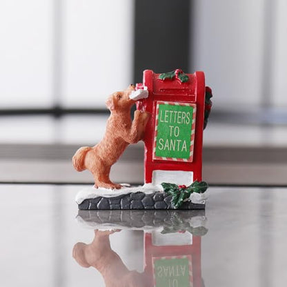 Decorative Christmas Figurine Dog Santa's Mailbox Village Set Xmas Gift - color: Mailbox With Dog