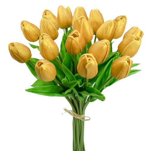 Mandy's 20 Stems Gold Artificial Tulip Flowers for Home Centerpieces - color: Gold
