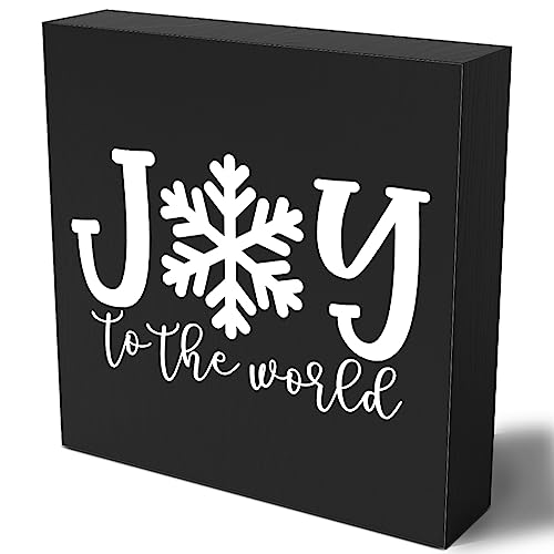 Funny Christmas Wooden Box Sign Plaque Joy to the World Black Wood Box Sign Rustic Art Home Shelf Desk Decor 5 x 5 x 1 Inches - color: Merry Christmas27