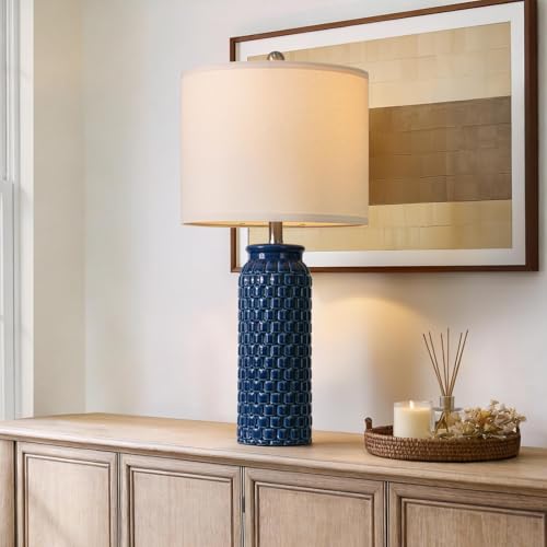 USumkky 27" Ceramic Table Lamps Set of 2 - Modern Farmhouse & Boho Style, Bedside Nightstand Lamps for Bedroom, Living Room End Table Lamps, Small Desk Lamp(Blue) - color: 27" Blue