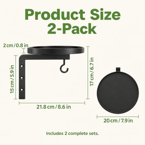 Wall Plant Holder Set of 2, Dual-Way Reversible Bracket for Extra Growth Space, Detachable Hooks, Metal Floating Flower Display Stand for Indoor Outdoor, Space Saving & Easy Assemble, Black - size: 2 Pack - 2-Way Wall Mount