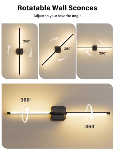 Battery Operated Wall Sconces Set of Two, Wireless Wall Lights Touch & Remote Control Rechargeable LED Wall Lamp 2700K-6000K Dimmable Lights for Living Room Bedroom Bathroom Hallway( 29 ", Black) - color: Black