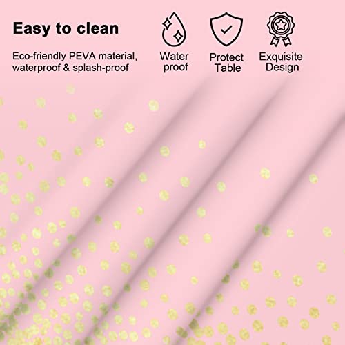 Mulbozy 2 Pcs Pink Tablecloth 54"×108" Gold Dot Pink Table Cloth, Pink Disposable Plastic Tablecover for Birthday, Baby Shower, Picnic, Camping, Event & Parties… - color: Gold Dot-pink, size: 54" X 108" Rectangle