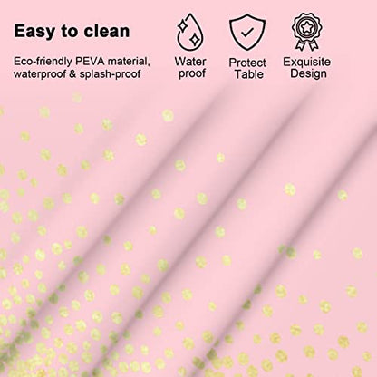 Mulbozy 2 Pcs Pink Tablecloth 54"×108" Gold Dot Pink Table Cloth, Pink Disposable Plastic Tablecover for Birthday, Baby Shower, Picnic, Camping, Event & Parties… - color: Gold Dot-pink, size: 54" X 108" Rectangle