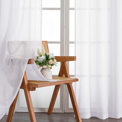 Chyhomenyc Crushed Sheer White Curtains 84 Inch Length 2 Panels - color: White, size: 42"W x 84"L (Pack of 2)