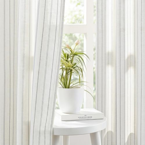 Grey Striped Linen Curtains,Light Filtering Drapes,2 Panels,52x84 - color: Grey, size: 52"W x 84"L (Pack of 2)
