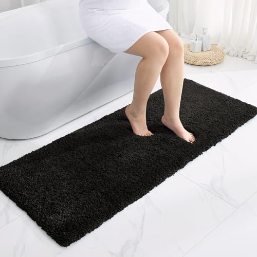 Disolla Black Bathroom Rugs 24x48, Non-Slip Plush Thick Bath Mat - color: Black, size: 2' x 4' (24''x48'' Bathroom Rug)