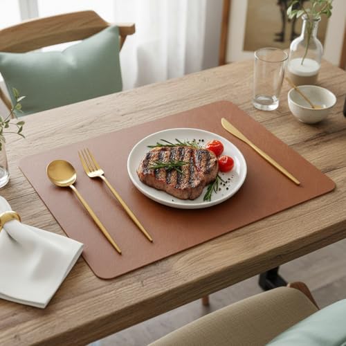 SHACOS Faux Leather Placemats Set of 8 Place Mats Table Mats, Brown Blue - color: Brown and Blue