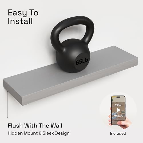 Solid Wood Floating Shelves for Wall 24 inch Grey, Wooden Bathroom Shelf - color: Grey, size: 24 Inch