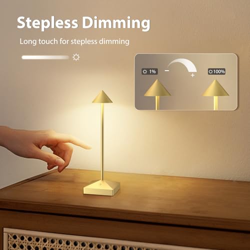 3 Pack Small Gold Rechargeable Cordless Table Lamps Dimmable - color: Glod-A