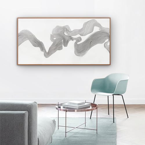 Abstract Canvas Wall Art White Living Room Background Artwork Canvas Prints Canvas Picture Contemporary Abstract Wall Art Decor Bedroom Office Decoration Framed Ready To Hang 24x48 Inch - color: White Silver, size: 48"L x 24"W