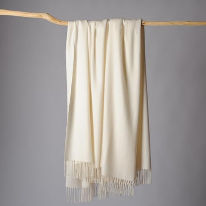 CUDDLE DREAMS Premium Cashmere Throw Blanket with Fringe (Ivory) - color: Ivory