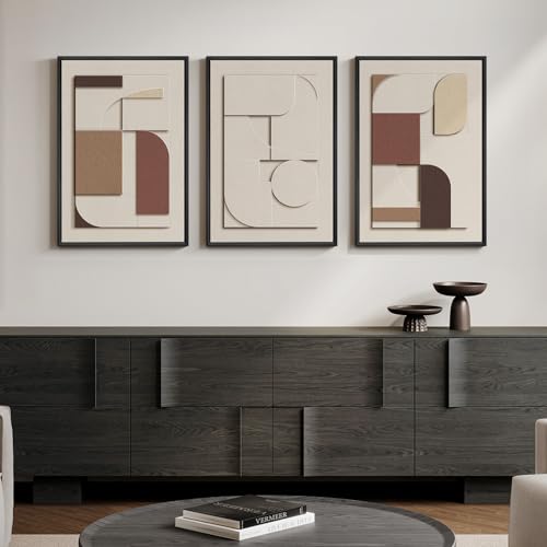 3D Textured Neutral Abstract Framed Wall Art Set of 3, 16x24 In - color: Neutral --D, size: 16"w X 24"h X 3pcs