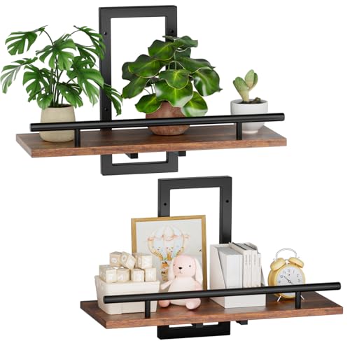 Sbosbo Floating Shelves for Wall Plant Shelf Indoor Wall Mounted Shelves | Wall Planters for Indoor Floating Plant Shelves for Bedroom, Living Room, Kitchen, Office, Bathroom Decor (2 Pack) - color: Rustic Brown 02