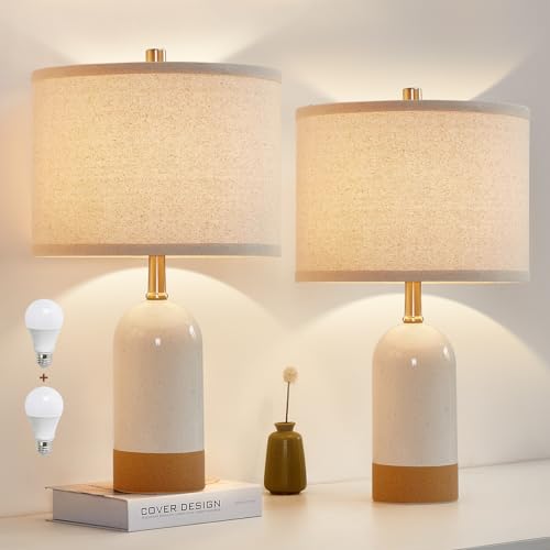 GyroVu Table Lamps Set of 2, Bedside Table Lamp for Bedroom Living Room - color: White