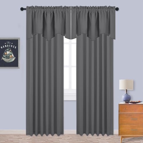 NICETOWN 2 Panels Grey Kitchen Blackout Valances for Windows, 42W x 18L - color: Grey, size: 42"W x 18"L (Pack of 2)