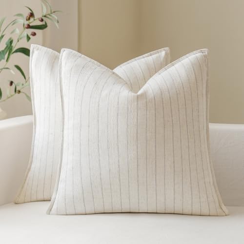 MOROCO Linen Striped Throw Pillow Covers 18x18 Set of 2, Grey - color: Grey, size: 18" x 18" (Pack of 2)
