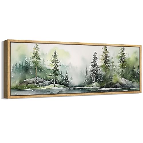 MUDECOR Large Framed Canvas Print Wall Art Enchanted Winter Pine Forest Watercolor Landscape Antique Retro Fine Art Illustrations Decorative Colorful for Bedroom - 60"x20" - color: A04-2401-ll09, size: 60"L x 20"W