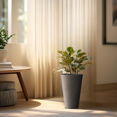 Kante Set of 2 Black Tapered Planters, 13" Tall with Removable Inner Pots - color: Black, size: 13" H