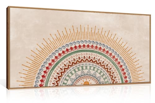 HPINUB Boho Sun Framed Canvas Wall Art Set, Mid-Century Modern Wall Decor, Minimalism Bohemian Wall Painting, Abstract Geometric Pattern Art Print for Living Room, Bedroom, Office - 20"x40" - color: Boho Sun Wall Art, size: 40"L x 20"W