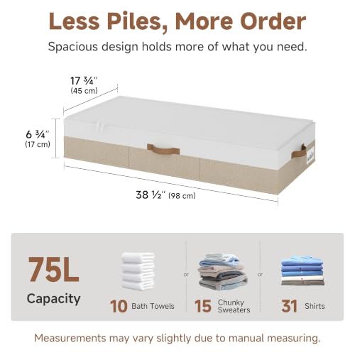 StorageWorks 7 Inch Low Profile Under Bed Clothes Storage Bins with Lids - color: Brown and White, size: 38.5"L × 17"W × 6.75"H