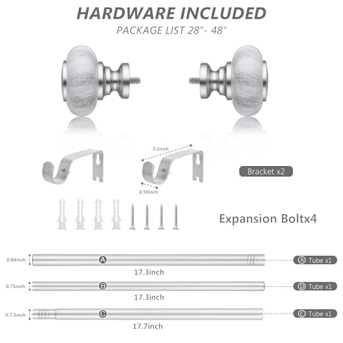 Silver Curtain Rods for Windows 28 to 48 Inches,Adjustable 6/8 Inch - color: Silver, size: 28"-48"