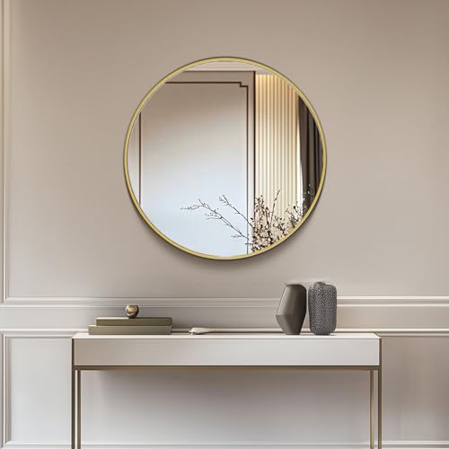 NEWBULIG 20.5Inch Round Bathroom Wall Mirror,Vanity Mirrors for Over Sink - color: Gold-round, size: 20.2"L x 20.2"W