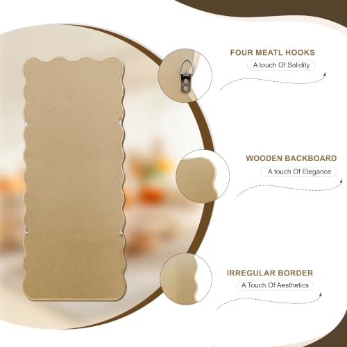Full Length Mirror, 60”x25” Wavy Wood Floor Mirror for Wall - size: 60"L x 25"W