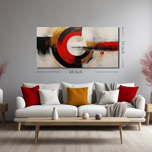 AUUZAIUA Abstract Canvas Wall Art Black and Red Geometry Prints 24x48 In - color: red, size: 24"L x 48"W